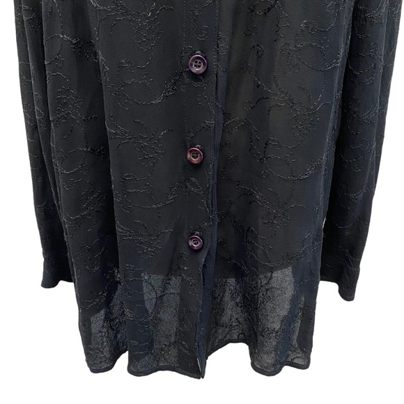 Carole Little Vintage Black Mesh Lace Floral Embroidered Button Down - Picture 5 of 14